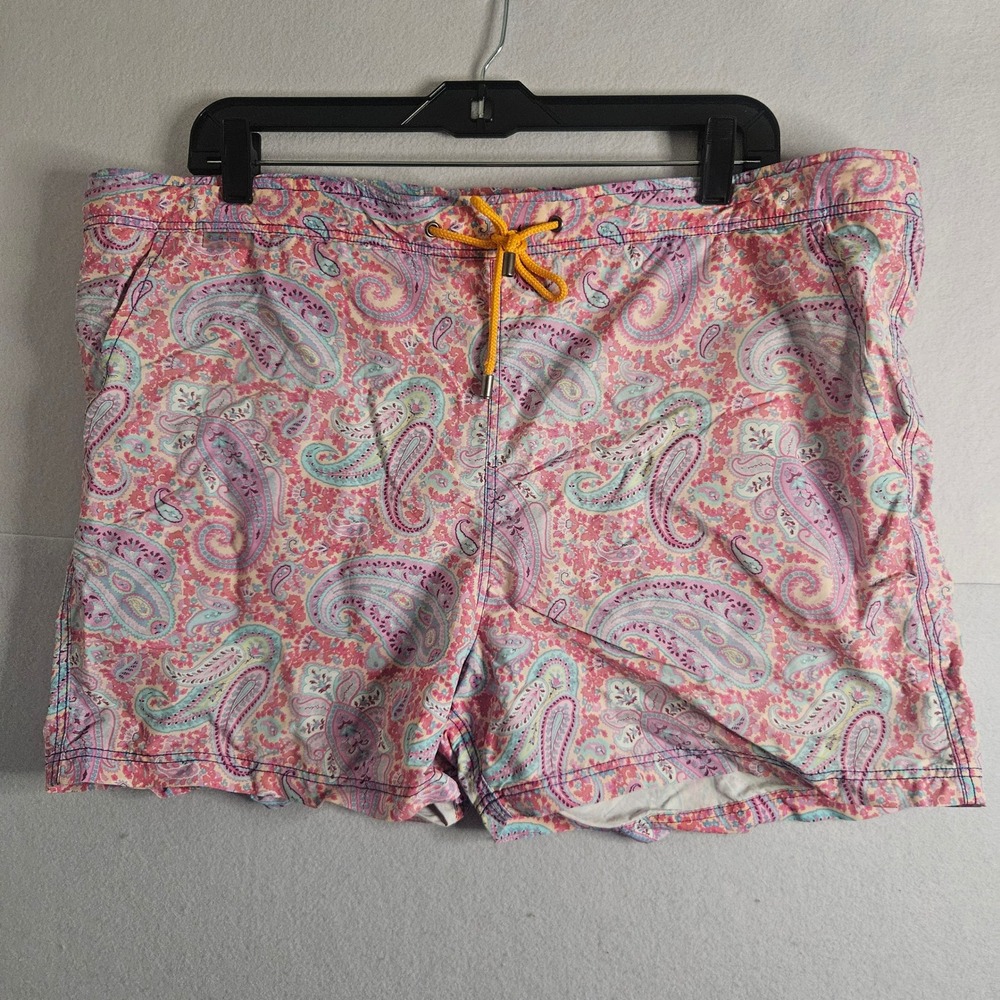Etro Milano Mens Paisley Swim Trunks Pink Blue Mesh Lined Made in Italy Large